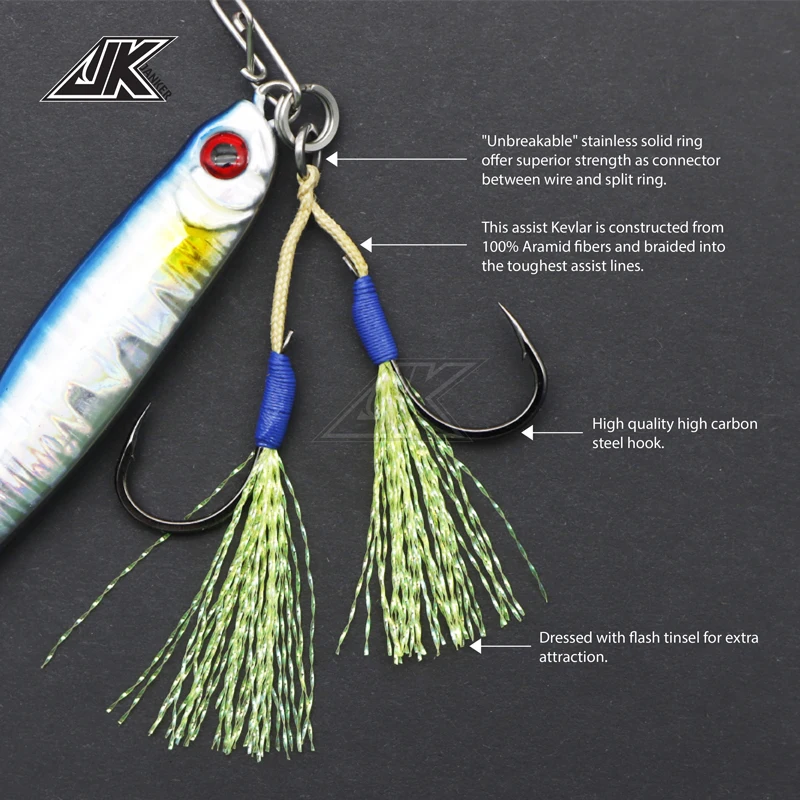 JK Slow Jigging Hook Metal Jig Assist Hook With Antirust Coating Saltwater  Fishing Double Hooks