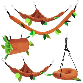 

5pcs Of One Set Small Pet Plush Toy Funny Leaf Hammock Cage Ropeway Swing Educational Climbing Tube For Pet Hamster