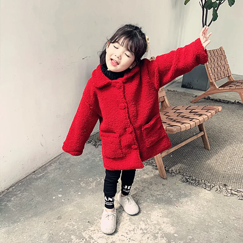New Toddler Girls Thicken Warm Lamb Cashmere Outwear Winter Fashion Long Single-breasted Jacket Coat For 2-8Yrs Kids Clothes