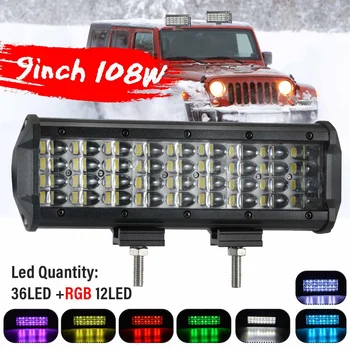

12V 24V 9" 108W Car Led Light Bar Work Light Bar RGB Led Spot Light Bar Spot Beam for Jeep Offroad Tractor Truck 4x4 SUV ATV