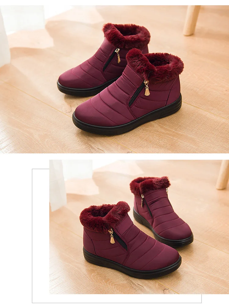 New Ankle Boots For Women Winter Boots Waterproof Boots Female Winter Shoes Women Boots Red Plush Snow Boots Fashion Zipper