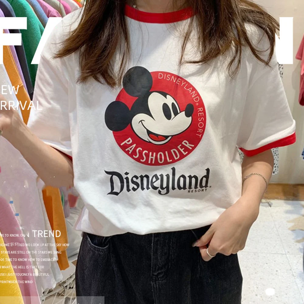 Dinsey Women T-shirts Mickey Mouse Short Sleeve O-neck Tops Summer Casual Office Lady New T-shirts Tees Cartoon Female Clothes