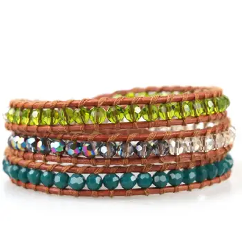 

C.QUANCHI Colorful Crystal Beads Charm Bracelets Surround Leather Rope Fashion Friendship Bracelet 2020 New Accessories Gift