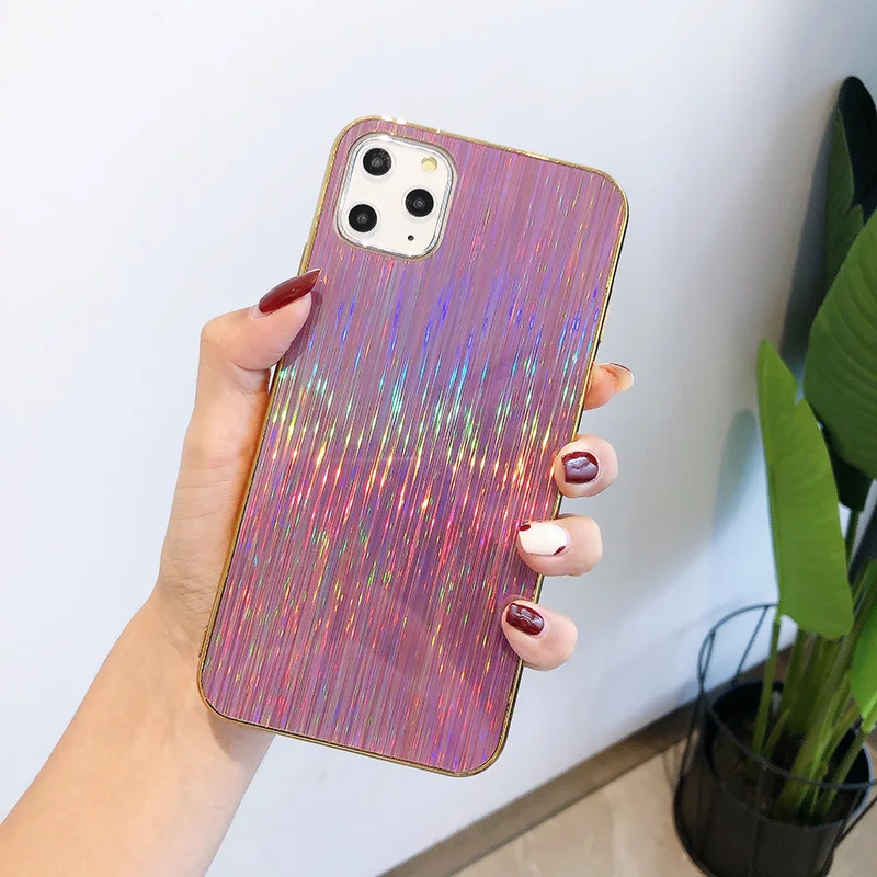 Pink Мягкий силиконовый акриловый чехол для iPhone 11 11 Pro Max, чехол с лазерным красочным покрытием, противоударный чехол для iPhone 7, 8, 6, 6S Plus, оболочка - Цвет: Pink
