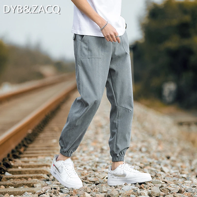 Pantalones lisos de pierna Bunched para hombre, ropa informal con Logo Popular, moda coreana, para primavera y otoño|Pantalones - AliExpress