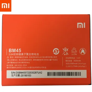 

2019 NEW 100% Original BM45 Phone Battery For Xiaomi RedMi Note 2 Bateria Hongmi Real 3060mAh Mobile Replacement Battery