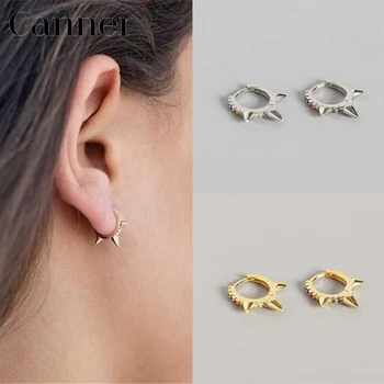

Cute rainbow CZ tiny spike Huggie Hoop Earrings for Women 925 Sterling Silver Punk Gold Silver color Bead Rivet Round Earrings