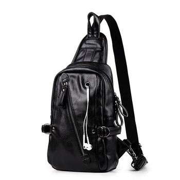 

Men messenger bag leather vintage travel riding motorcycle chest bag black casual functional men Shoulder bag classic backpack