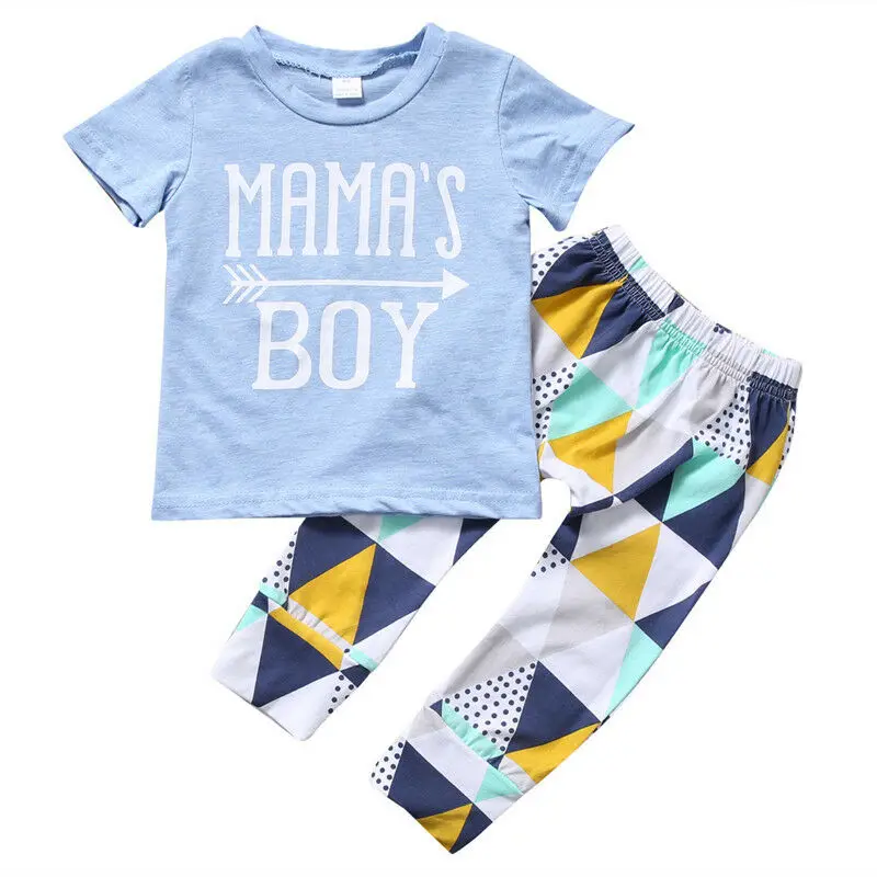 Toddler Kid Baby Boy Short Sleeve T-Shirt Top+Geometric Pants Outfit Clothes Set 