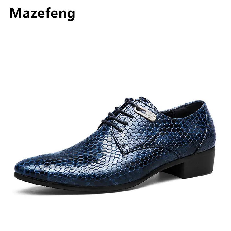 Mazefeng/ мужские туфли на плоской подошве из лакированной кожи; мужские деловые туфли; Мужские модельные туфли; питоновый узор; высококачественные мужские оксфорды; вечерние свадебные туфли
