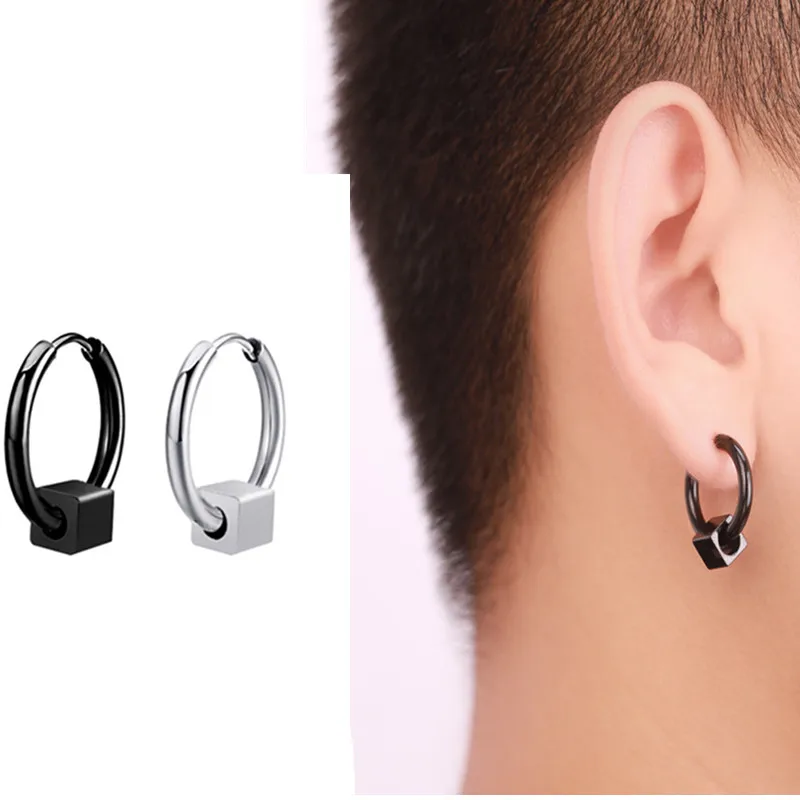 

1Pcs fashion Punk Men's Stainless Steel Hip Hop square Stud Earrings Round Earring Pendant For Men Earings For Gifts jewelry