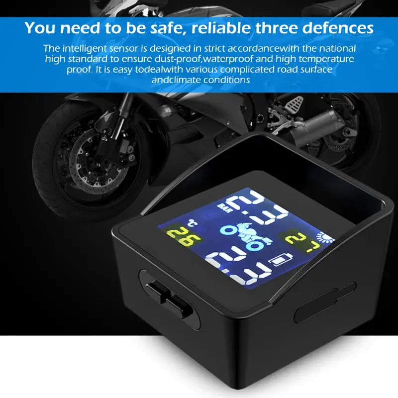 USB солнечная зарядка для мотоцикла TPMS двигатель давление в шинах контроль температуры в шинах сигнализация с 2 внешними датчиками