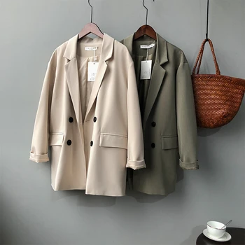 

2020 Spring Blazer Coat Women Turn Down Collar Long Sleeve Vintage Coat Casaco Feminino Office Elegant Solid Color Blazer Female