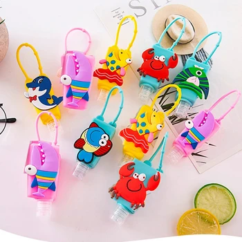 

6 Pcs 30ml Empty Squeeze Bottles with Cartoon Silicone Holder Case Key Chain Carrier Portable Refillable Bottles Containers