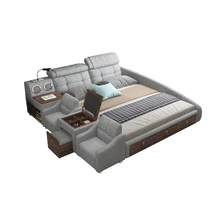 Cadre de lit intelligent avec haut-parleur bluetooth et LED, chargement USB