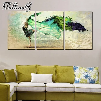 

FULLCANG abstract dancer diamond embroidery girl diy 5d diamond painting triptych full square round drill wall decor FC2012