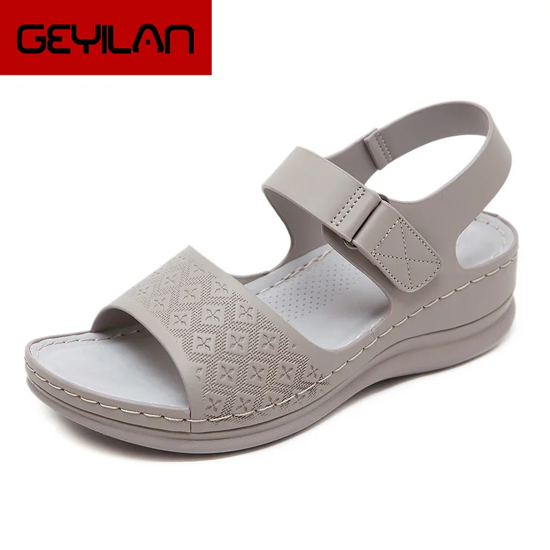 

New 2020 Sandals Women Soft Summer Shoes Casual Women Wedges Sandals Fashion Ladies Wedge Heels 5cm Summer Rome Shoes YX2117