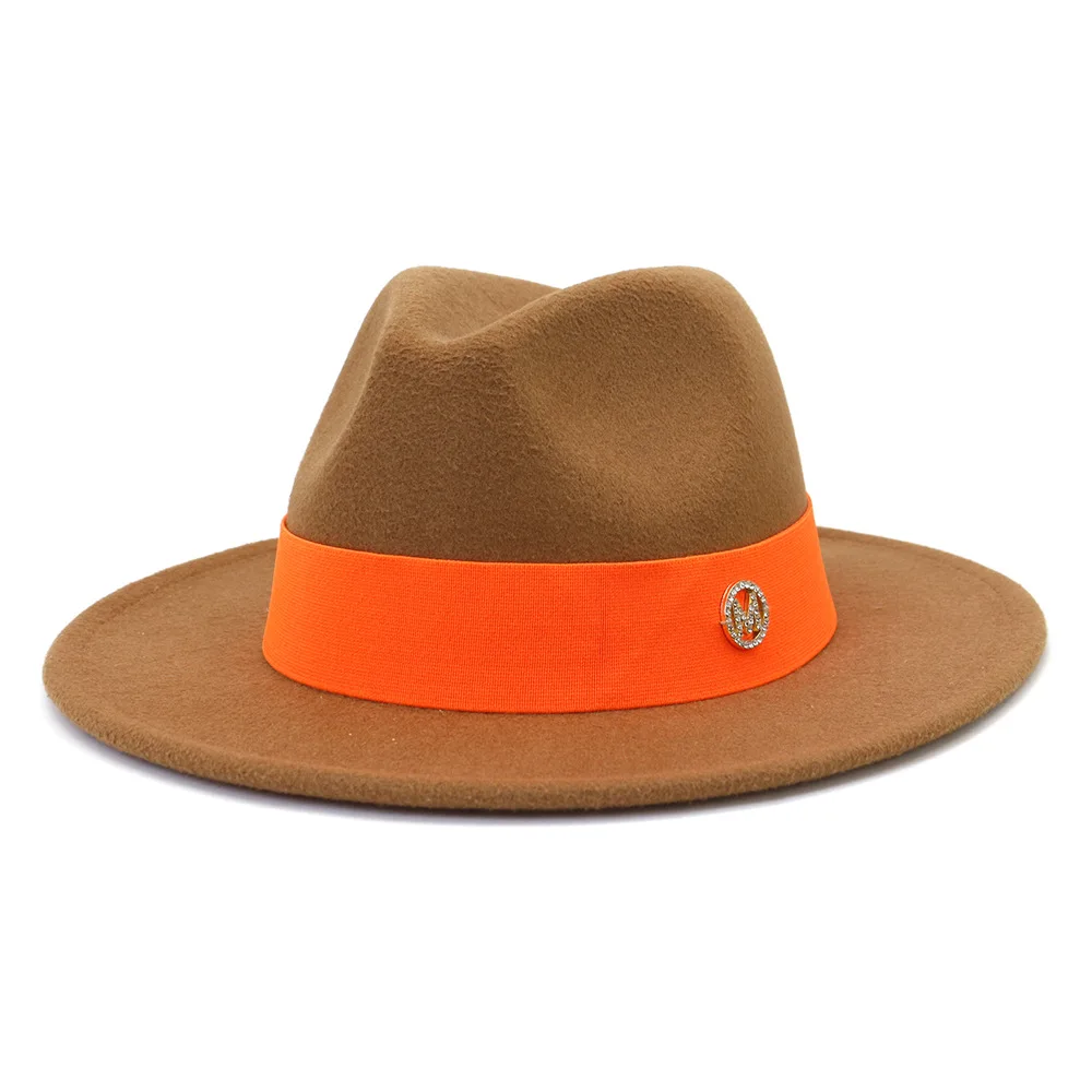 Spot Fedora new autumn and winter hat unisex orange M logo accessories Fedora felt hat jazz fashion winter hat кепка мужская cheap fedora hats