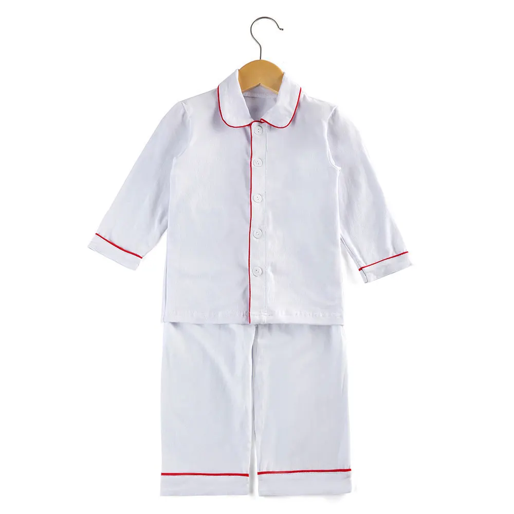 white red trim boys Эксклюзивная детская одежда для мальчиков и девочек, комплект одежды для всей семьи, Рождественский хлопковый пустой наряд с оборками, детские пижамы - Цвет: white red trim boys