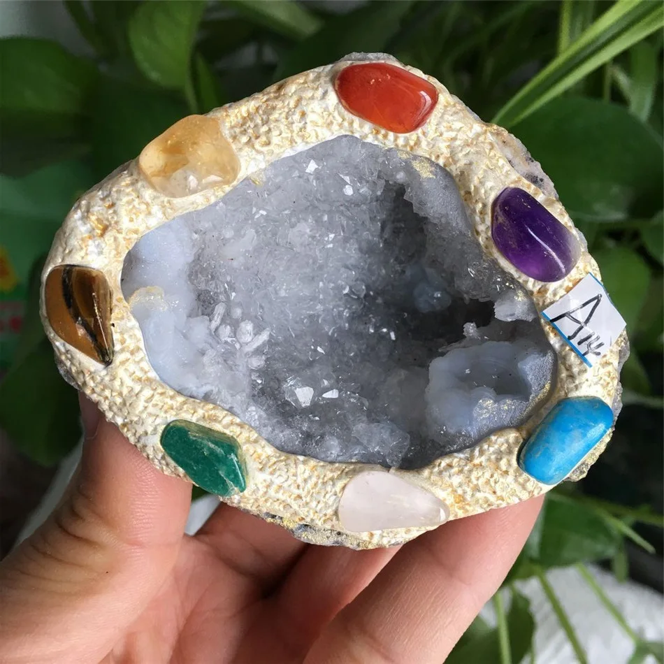 

Mexico Geode Raw Natural Stone Agate Quartz Crystal Cluster Minerals Seven Chakras Reiki Healing Home Decoration