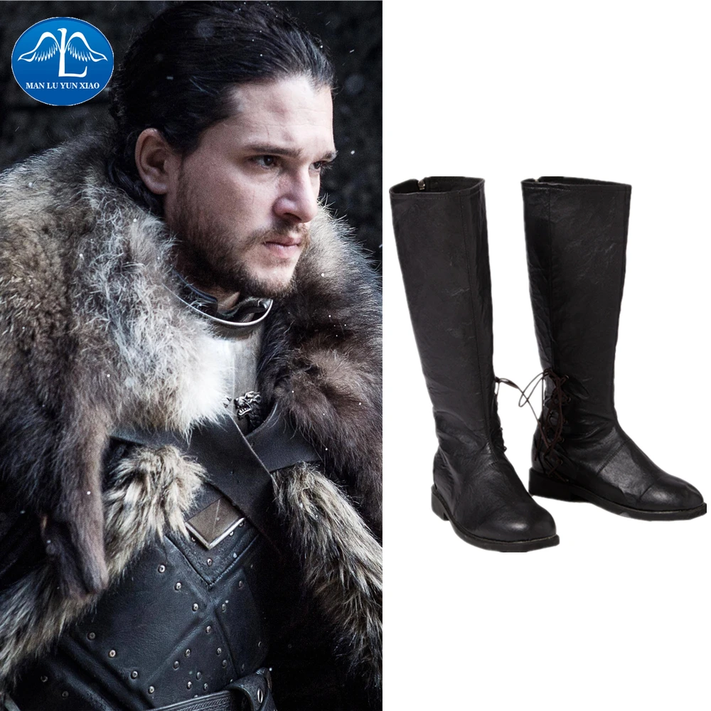 

Manluyunxiao Jon Snow Cosplay Male High Boots Game of Thrones Outfit Halloween Costumes For Men Faux Leather Shoes