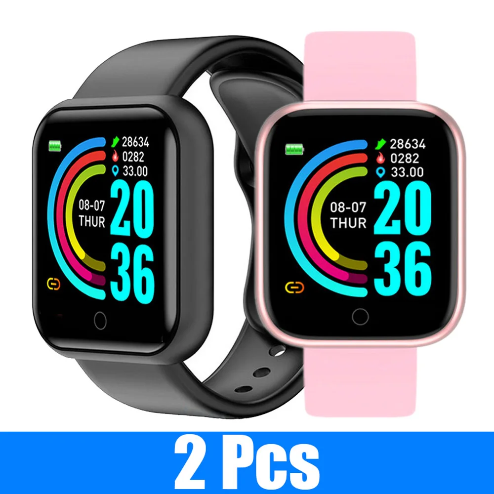 2 uds Y68 relojes inteligentes D20 Fitness Tracker presión Smartwatch con Monitor de ritmo cardíaco reloj de pulsera Bluetooth para IOS Android