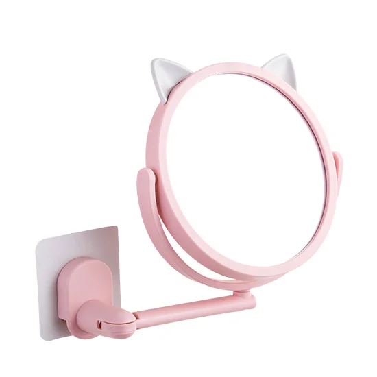 pink Пробивка, Настенное подвесное маленькое зеркало для ванной комнаты, настенное зеркало для макияжа, домашнее настенное самоклеящееся зеркало для ванной комнаты WF1021305 - Color: pink