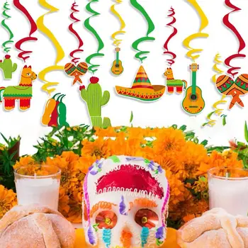 

12pcs in 1 Set Mexican Theme Spiral Colorful Hanging Swirl Ceiling Pendant Spiral Streamers Whirls Theme Party Decorations