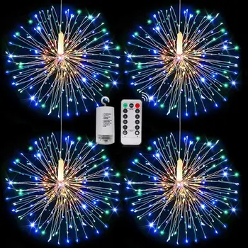 

180 LED Firework String Lights 8 Mode Explosion Star Copper Silver Wire Fairy Light Decoration Lamp Remote Control String Light