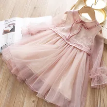 Весеннее детское платье Сетчатое вышитое платье в стиле принцессы