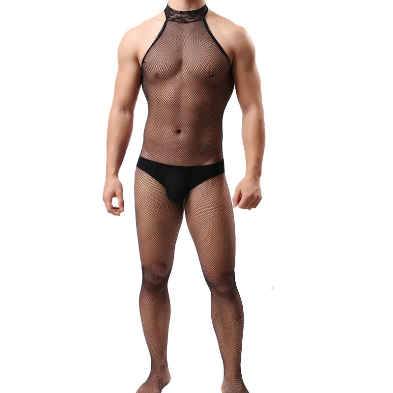 Мужское сексуальное Сетчатое боди нижнее белье прозрачные кружевные колготки