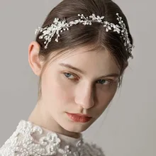 Rhinestone Crystal Bridal Headband Wedding Hair Jewelry with Comb for Brides Pearl Hair Vine Rhinestone Hair Accessories