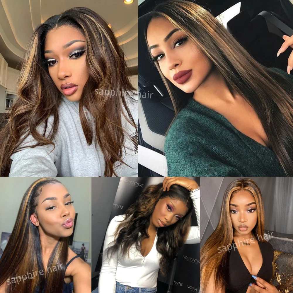 Highlight Bundles Brazilian Straight Human Hair Bundles Ombre Brown Straight Hair 3/4 Remy Human Extensions