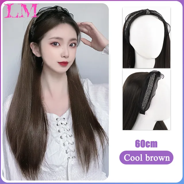 Wigs Half Natural Head Long Hair | Natural Long Korean Wig | Korean Half  Wig - Synthetic - Aliexpress