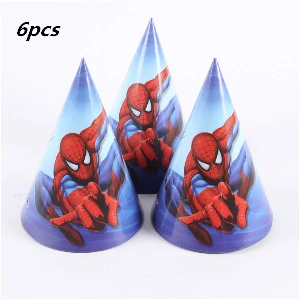 6pcs hat 60 шт./компл. "Человек-паук" День рождения поставки дети одноразовая скатерть пластины чашки салфетка Baby Shower супергероя вечерние украшения - Цвет: 6pcs hat