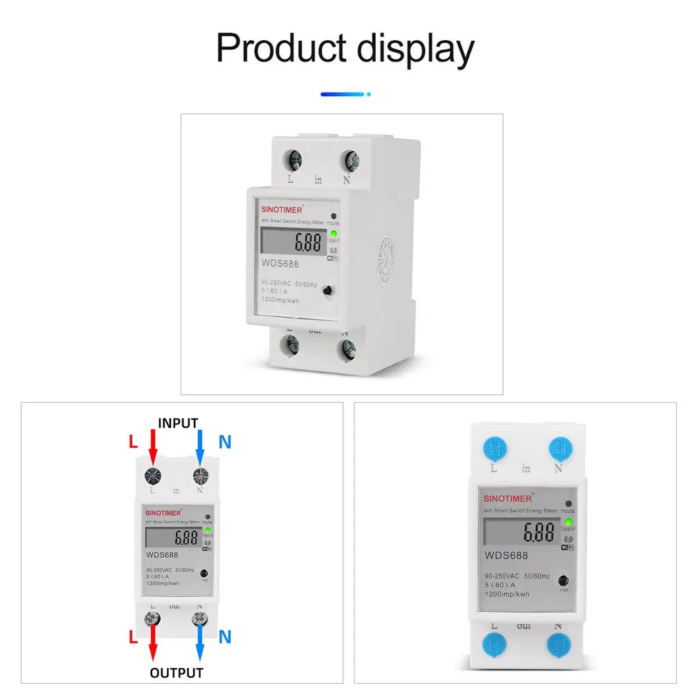 Цифровой потребление электроэнергии киловатт-Din Rail умный счетчик энергии тестер Wi-Fi Мощность Вт дистанционный переключатель тестер Управление монитор 110V 220V AC