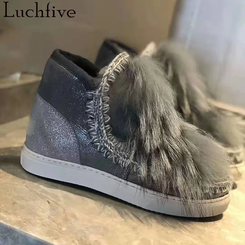 grey wool Зимние ботинки из вязаной замши и шерсти; Полусапоги с круглым носком; женская обувь без застежки для подиума; женские ботильоны коричневого и черного цвета - Цвет: grey wool