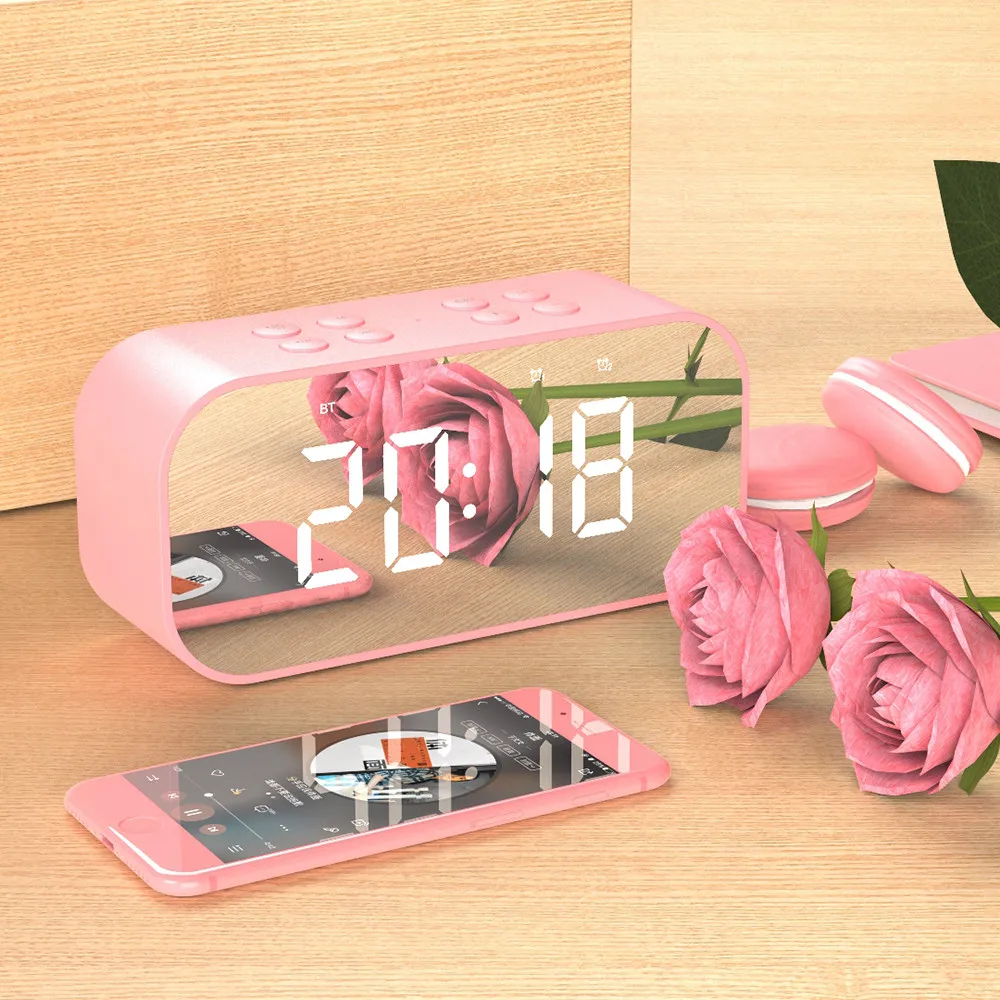 H30 Bluetooth динамик с fm-радио светодиодный зеркальный будильник часы сабвуфер музыкальный плеер Повтор Настольные часы беспроводные