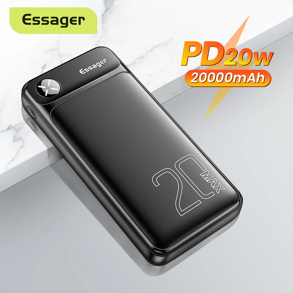 Essager 20000mAh Power Bank PD 20W 20000 mAh Powerbank External Battery Pack Fast Charging Portable Charger For iPhone Poverbank | Мобильные