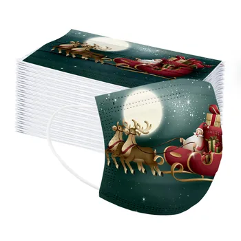 

10/30/50/80pc Children's Disposable Mask Santa Sleigh Print Mask 3 Layer Non-woven Breathable Windproof Earloops Masks Masque