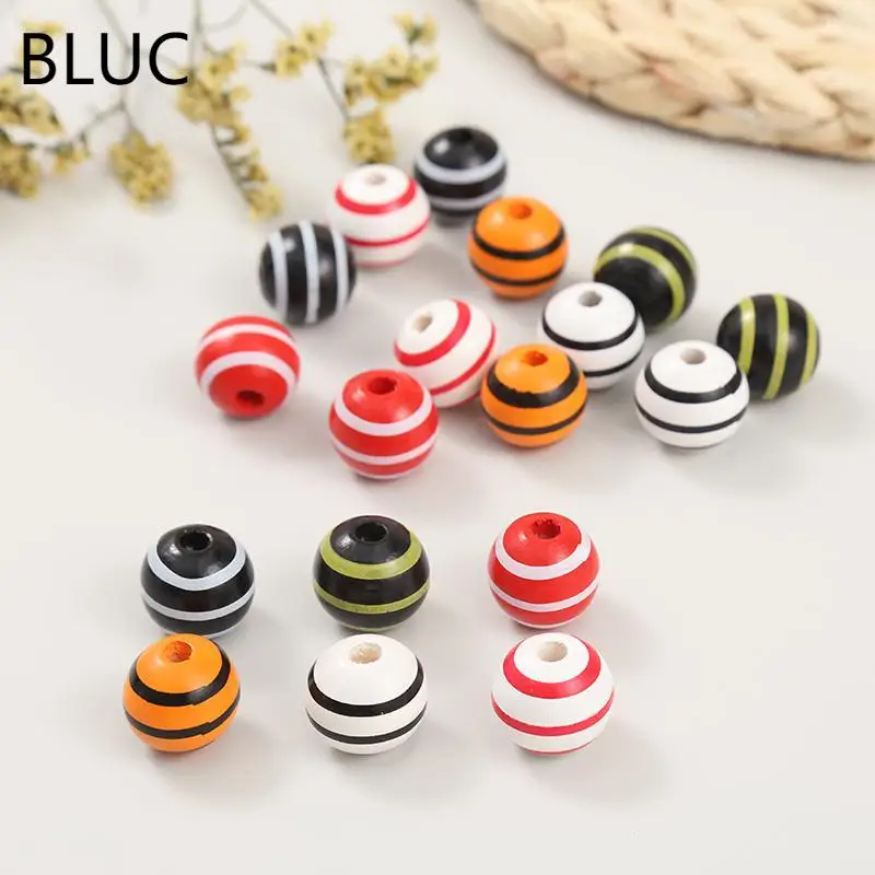 

New 16MM colorful stripe Round Wooden Beads DIY custom Home party decoration Children's Toys Bracelet Accessories