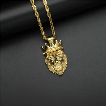 

Wholesale Black Color Crown Lion Head Pendant Necklace 2020 New Style 316L Stainless Steel Chain Necklaces For Women Jewelry