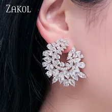 ZAKOL Роскошные брендовые дизайнерские модные серьги-гвоздики с кубическим цирконием, сверкающие кристаллы, свадебные ювелирные изделия для элегантных женщин FSEP630