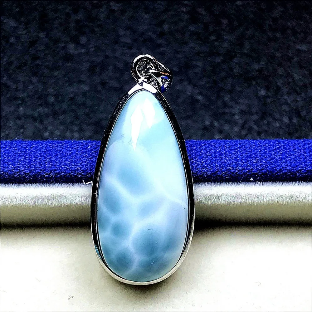 Натуральный Синий Подвеска larimar для обувь для мужчин и женщин; с украшением в виде кристаллов 28x15x9 мм капли воды бусины 925 серебро Доминика воды узор камня AAAAA