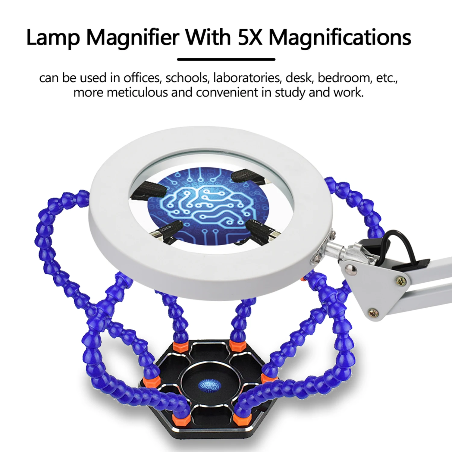Foldable 5/8X Illuminated Magnifier USB 3 Colors LED Magnifying Glass for Soldering Iron Repair/Table Lamp/Skincare Beauty Tool