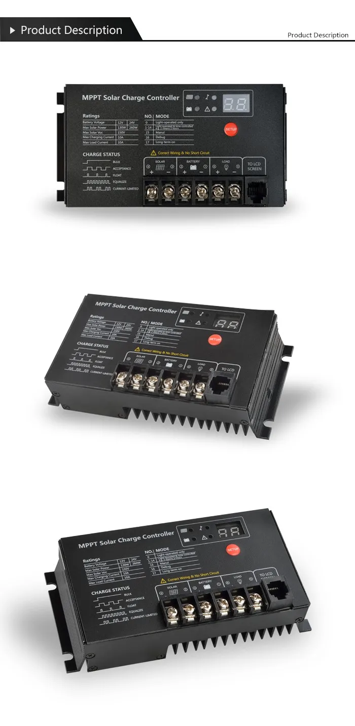 Высокоэффективный 10A MPPT Контроллер заряда 12 В/24 В автоматическое определение водонепроницаемый для домашняя заявка Сертификация ce и rohs