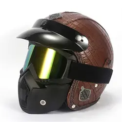 Шлем ручной работы ретро мотоциклетный шлем полный шлем для мужчин и женщин крутой шлем Harley Педальный круизер кожаный шлем