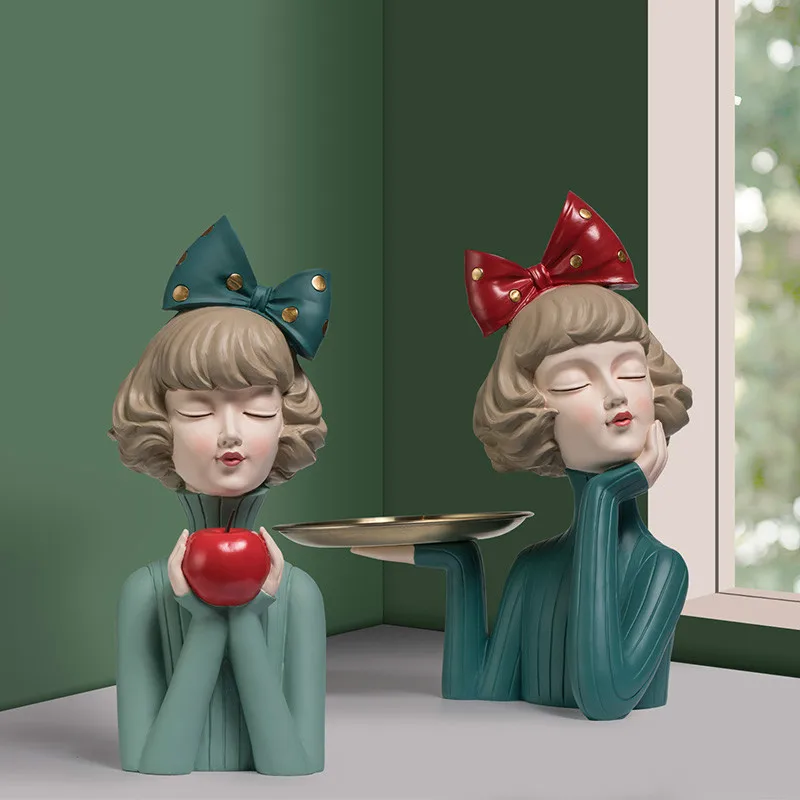 

Поднос для посуды в скандинавском стиле с бантом из смолы для девочек поднос для хранения фруктов абстрактная Фигурка Скульптура Современное украшение для дома для детской комнаты для девочек