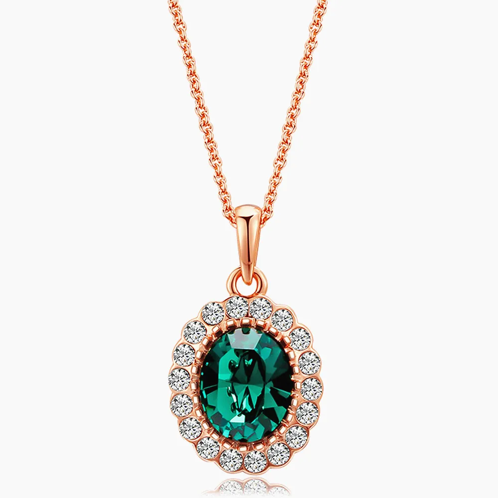 Fashion austrian crystal emerald ruby gemstones diamonds pendant necklaces for women rose gold choker vintage jewelry bijoux | Украшения и