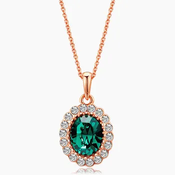 

Fashion austrian crystal emerald ruby gemstones diamonds pendant necklaces for women rose gold choker vintage jewelry bijoux